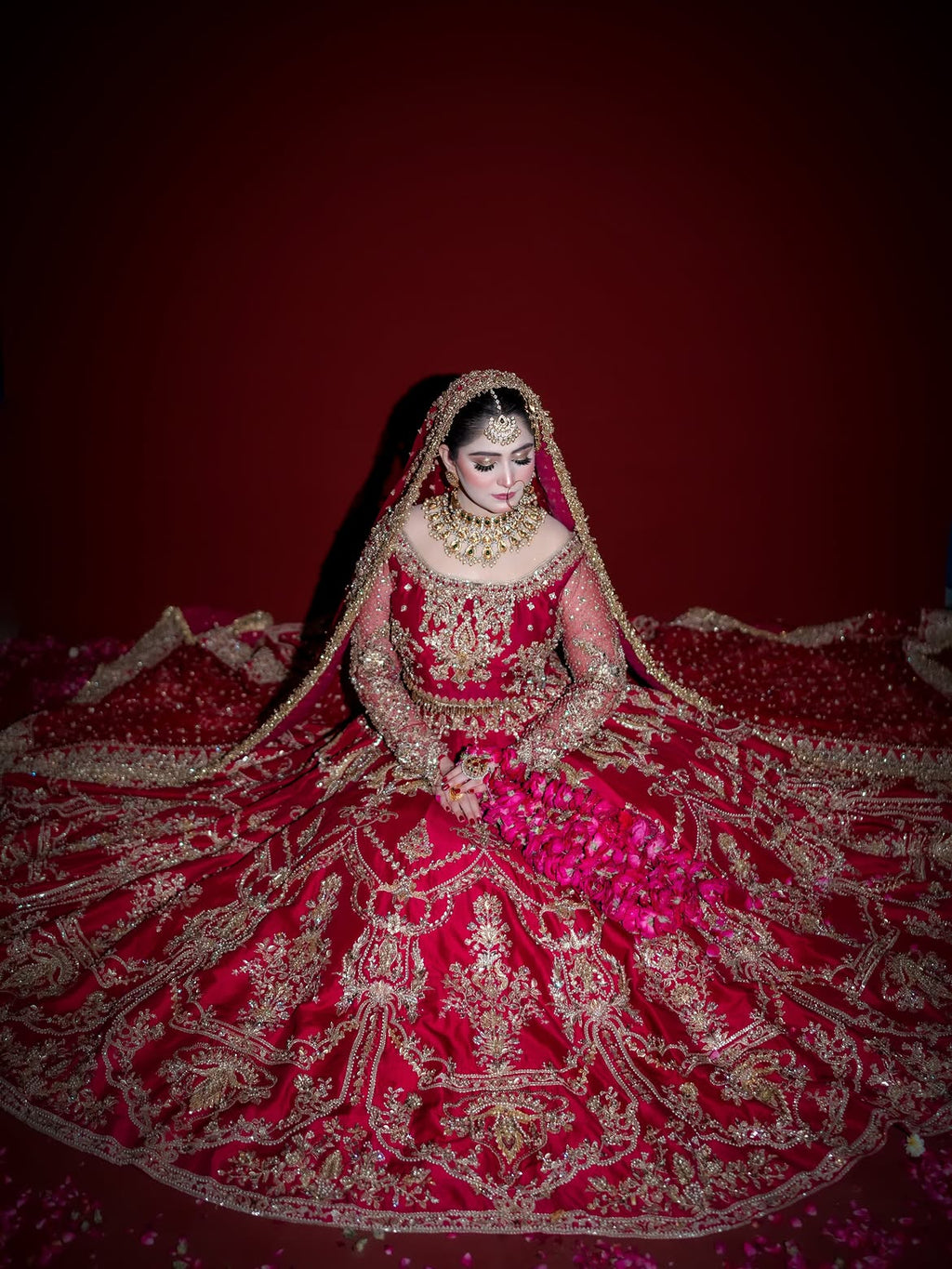 RED ANTIQUE BRIDAL LEHENGA
