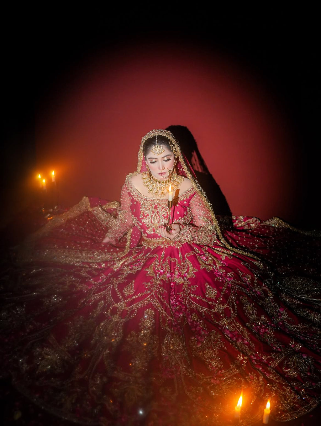 RED ANTIQUE BRIDAL LEHENGA