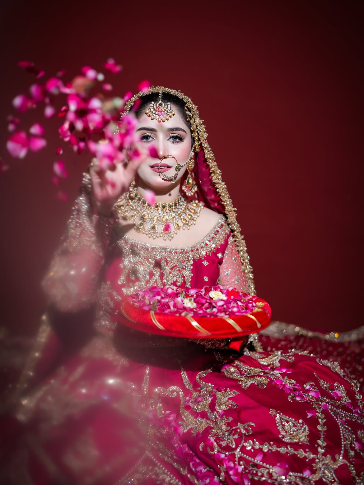 RED ANTIQUE BRIDAL LEHENGA