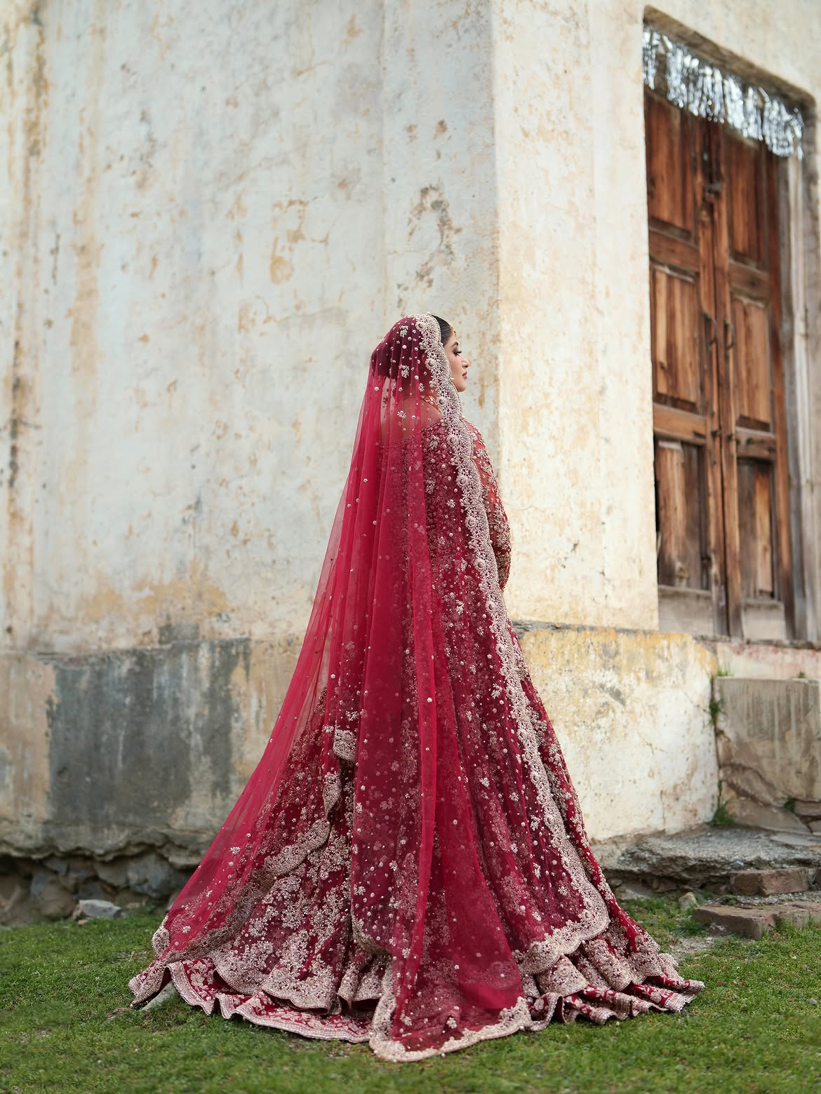 ACTIVE RED AND SILVER ONN BRIDAL LEHENGA