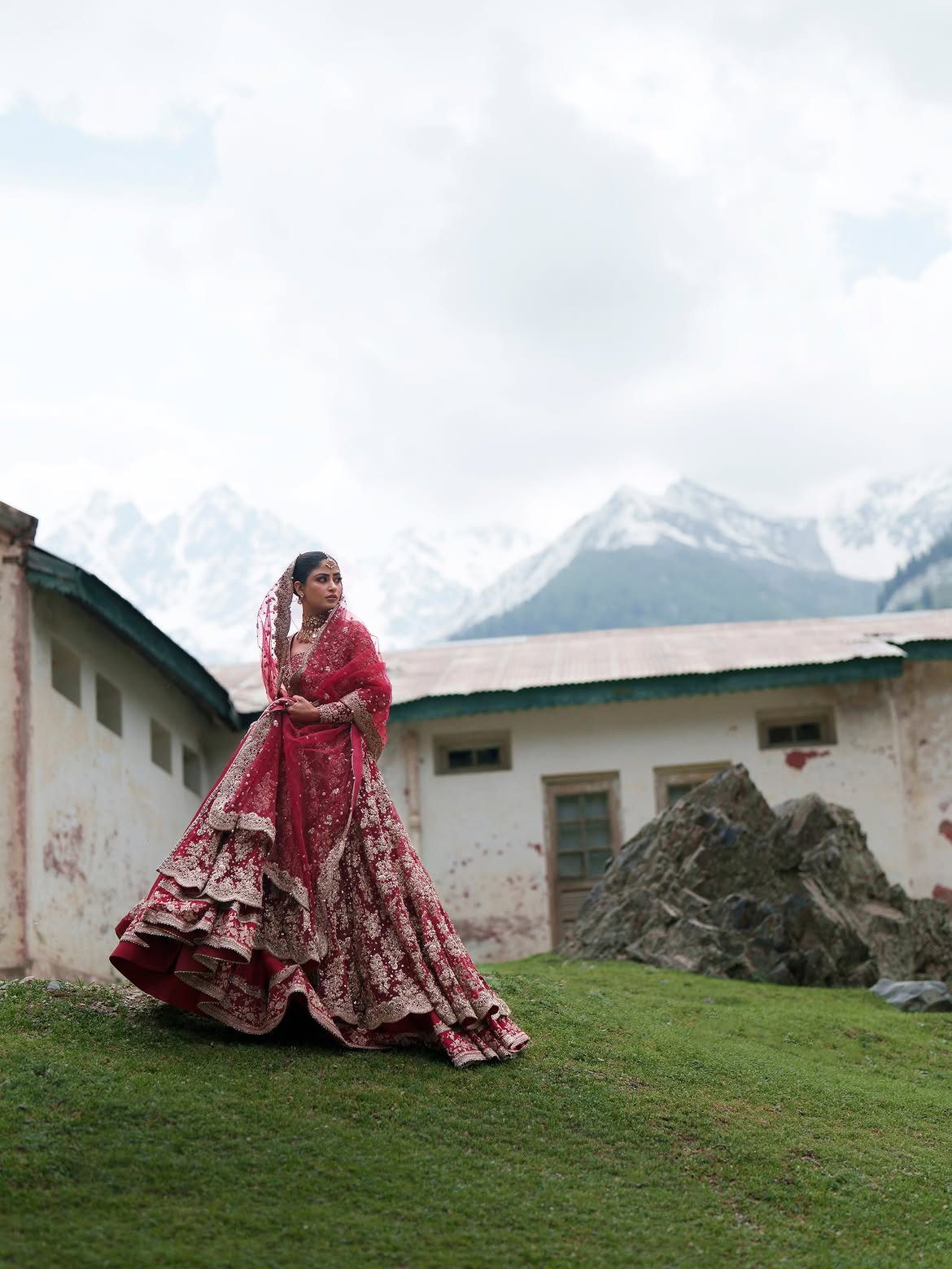 ACTIVE RED AND SILVER ONN BRIDAL LEHENGA