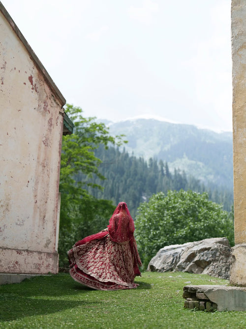 ACTIVE RED AND SILVER ONN BRIDAL LEHENGA