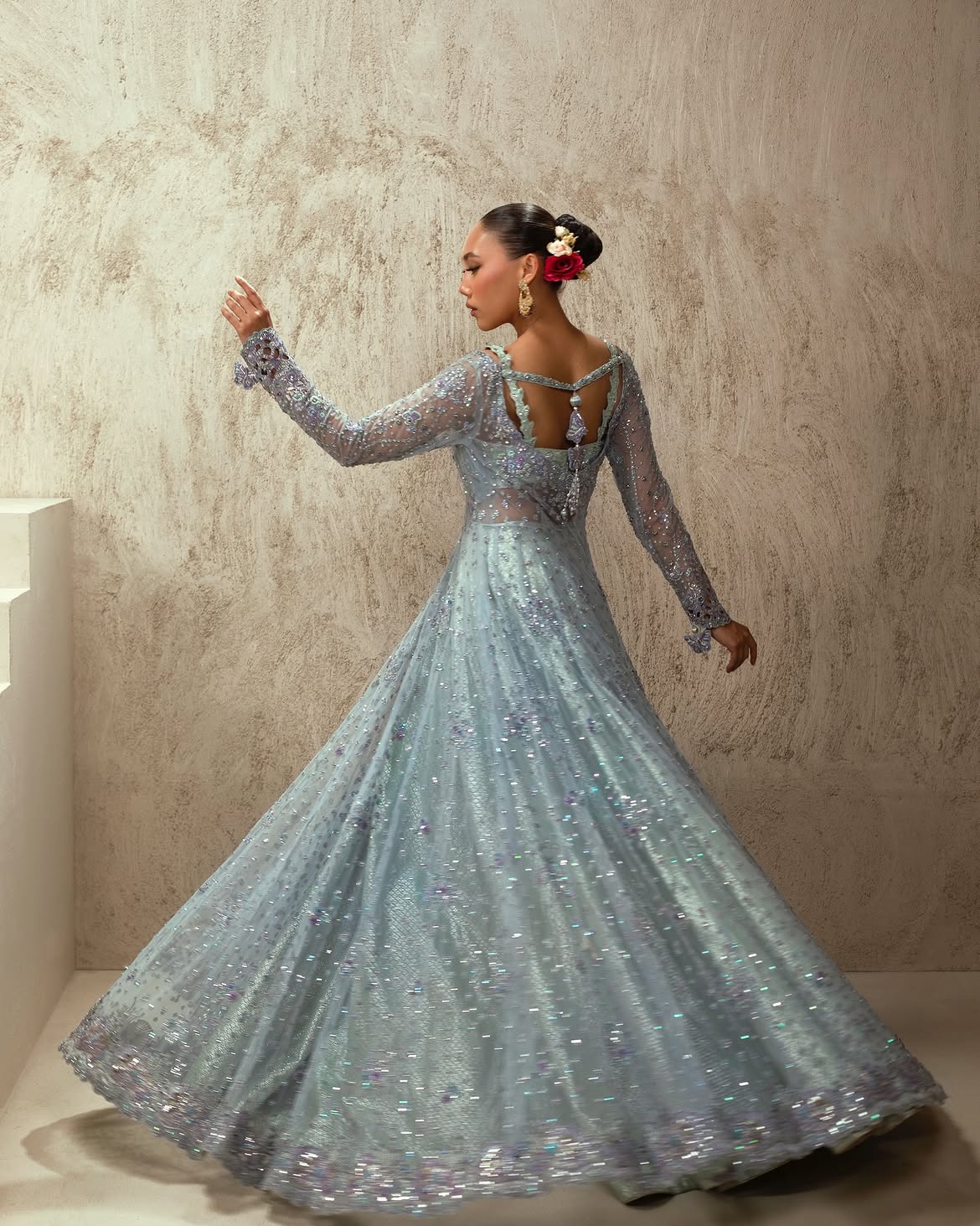 Ice-blue bridal lehenga