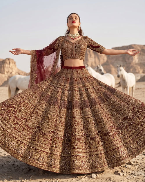 Antique maroon bridal lehenga