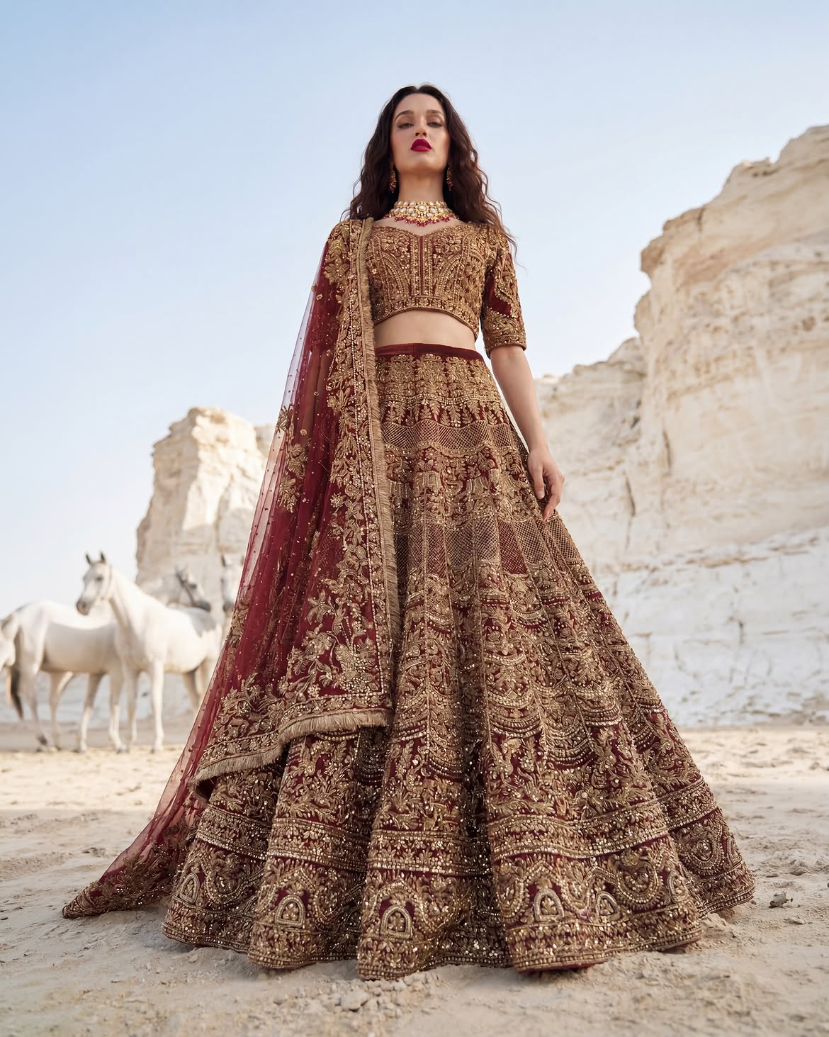 Antique maroon bridal lehenga