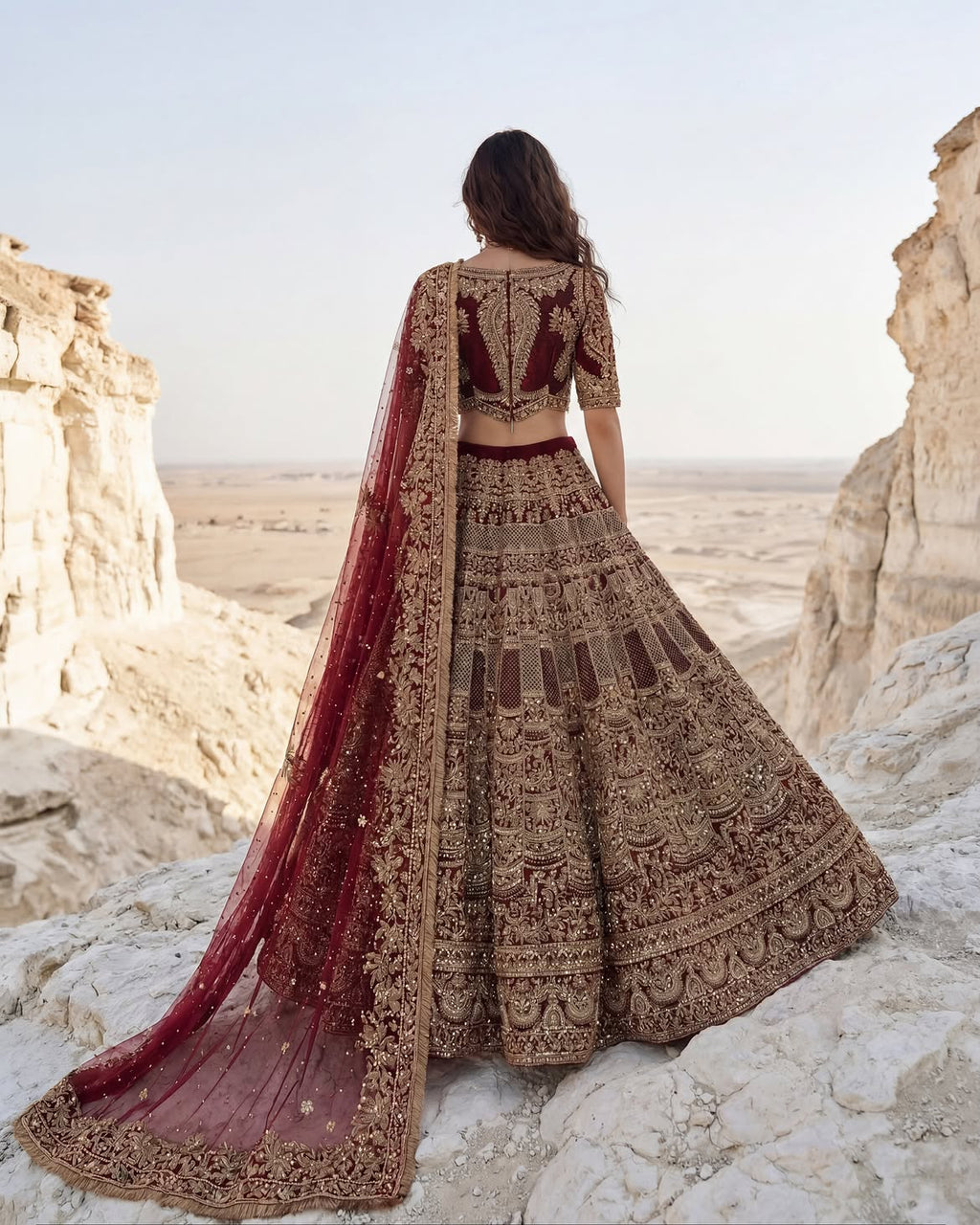 Antique maroon bridal lehenga