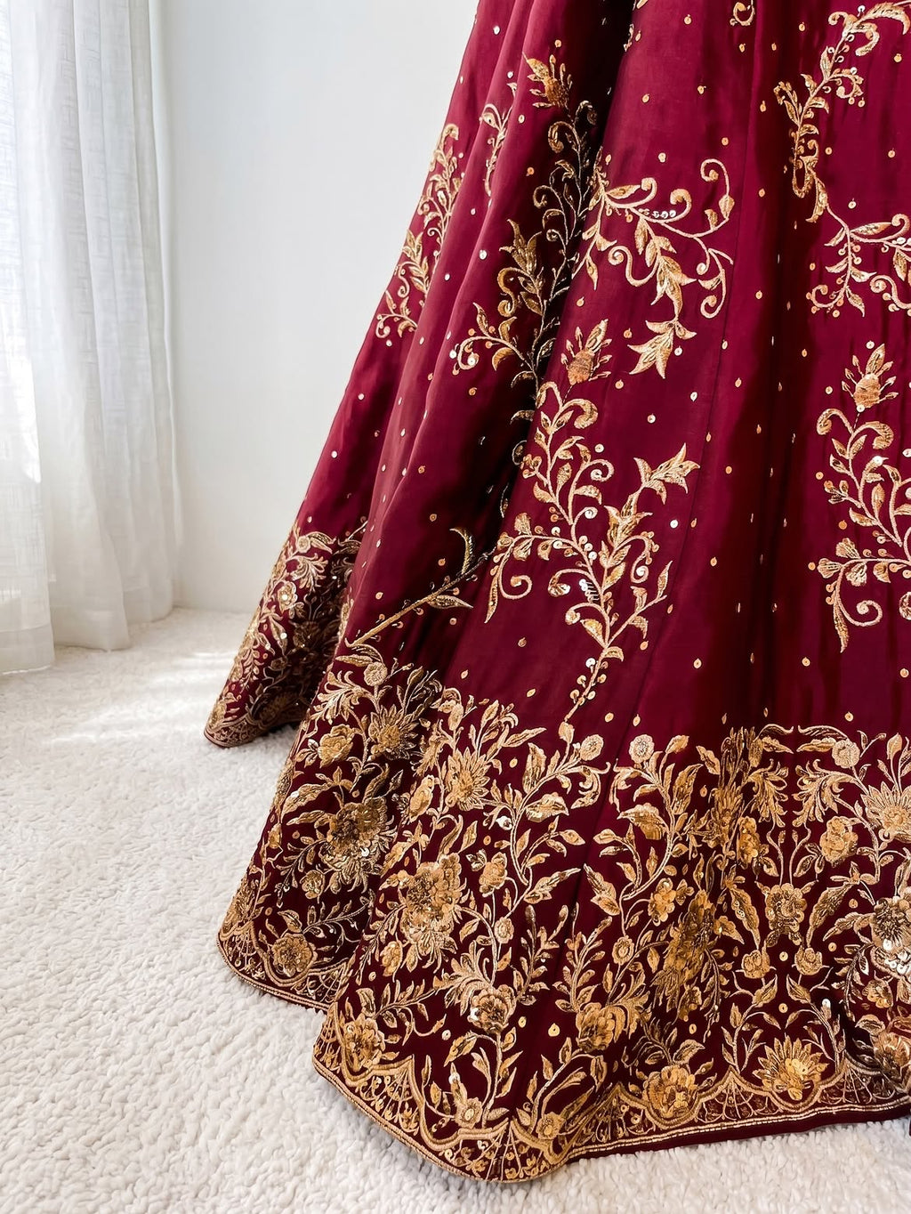 High waisted bridal red lehenga
