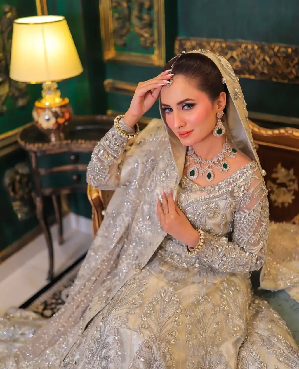 LUMINOUS SILVER BRIDAL LEHENGA