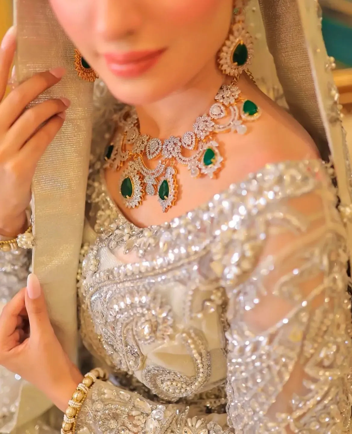 LUMINOUS SILVER BRIDAL LEHENGA