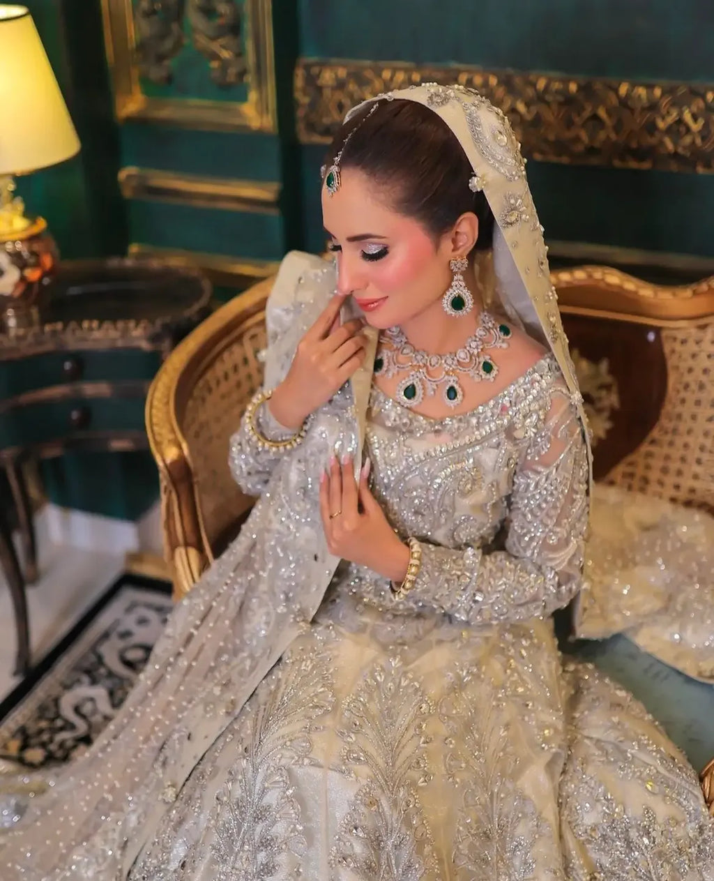 LUMINOUS SILVER BRIDAL LEHENGA