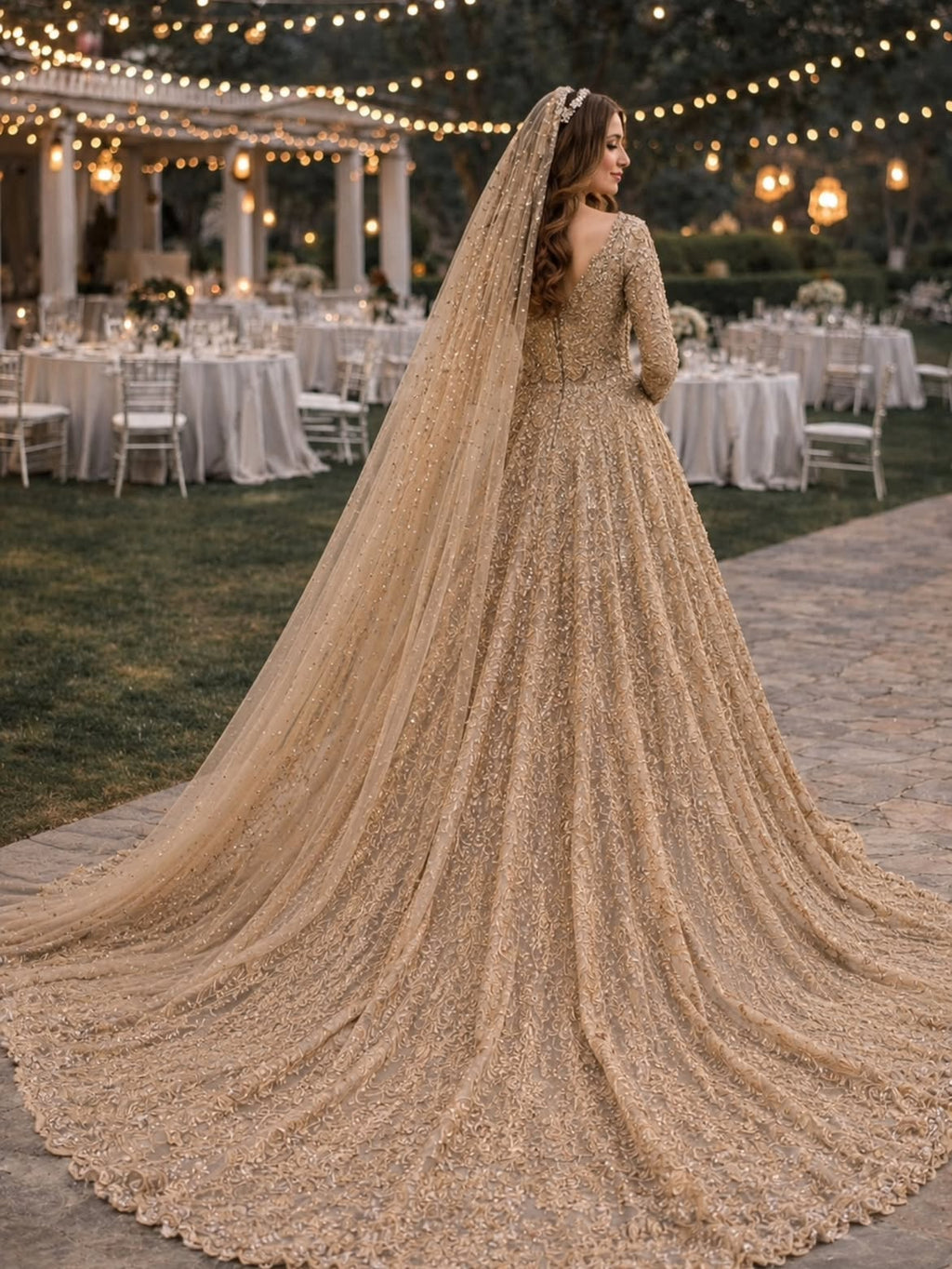 Soft mettalic beige bridal wear