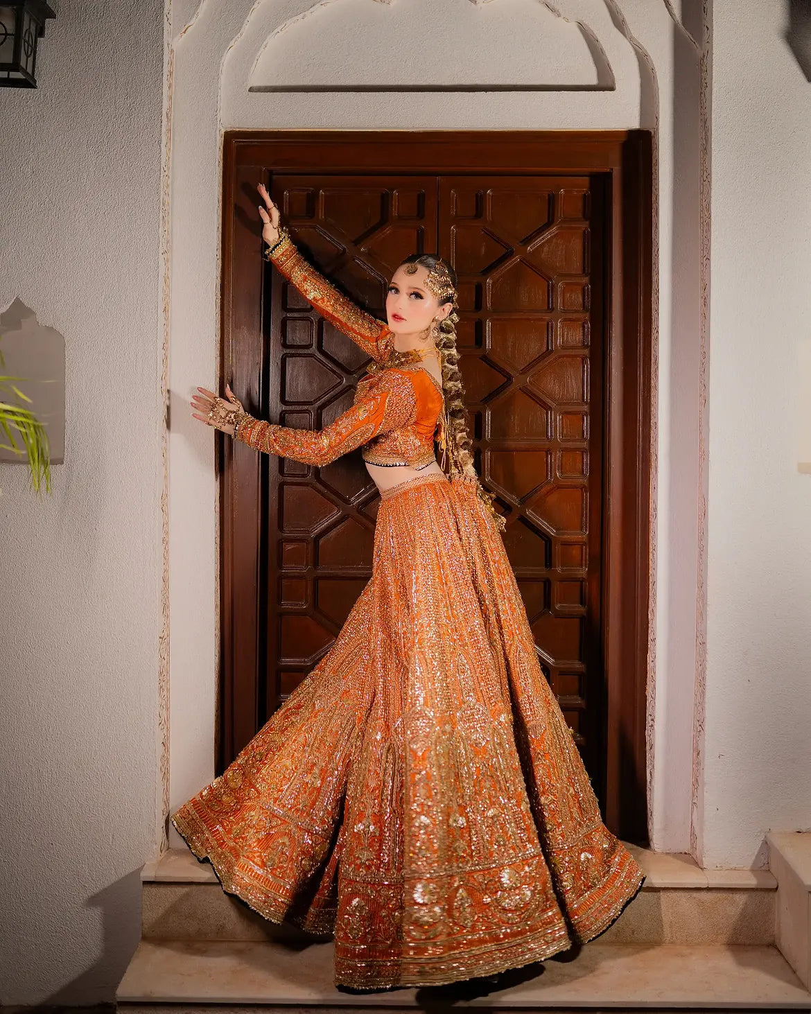 CARROT RED BRIDAL LEHENGA