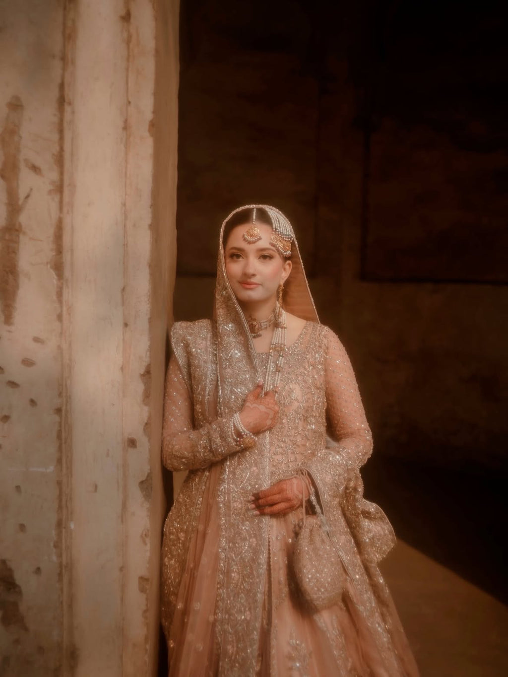 PEACHY VOLUMINOUS FLARED BRIDAL LEHENGA CHOLI