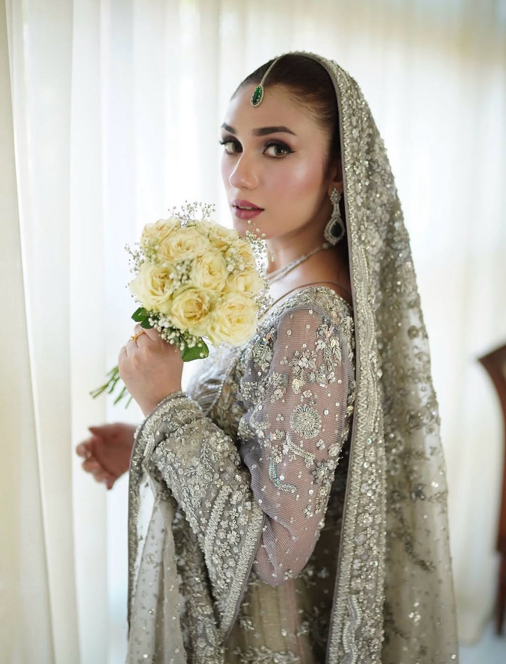 minty silver bridal lehenga