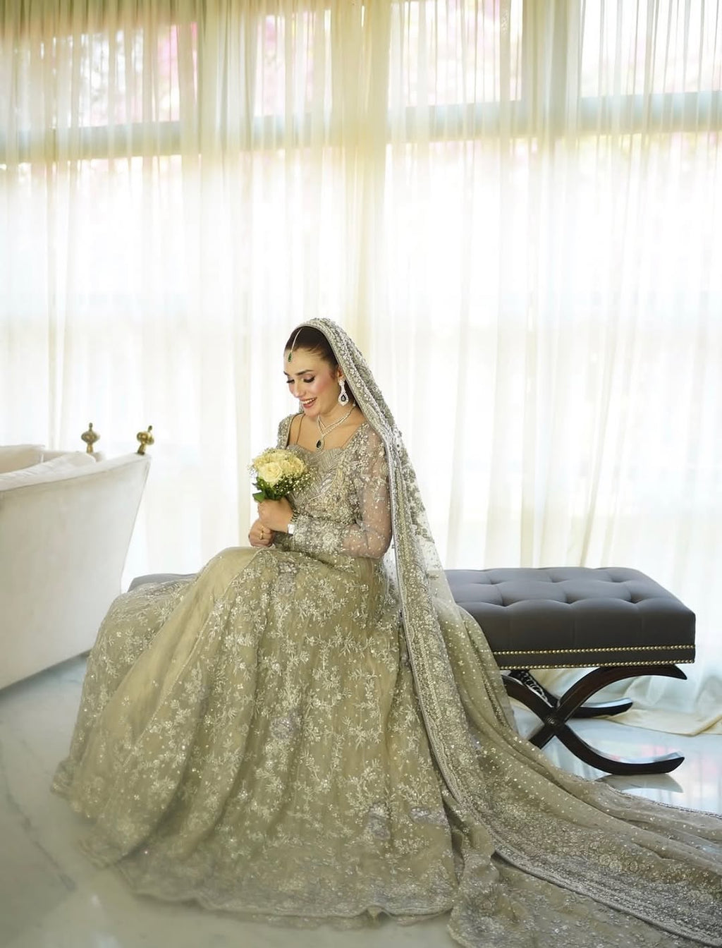 minty silver bridal lehenga
