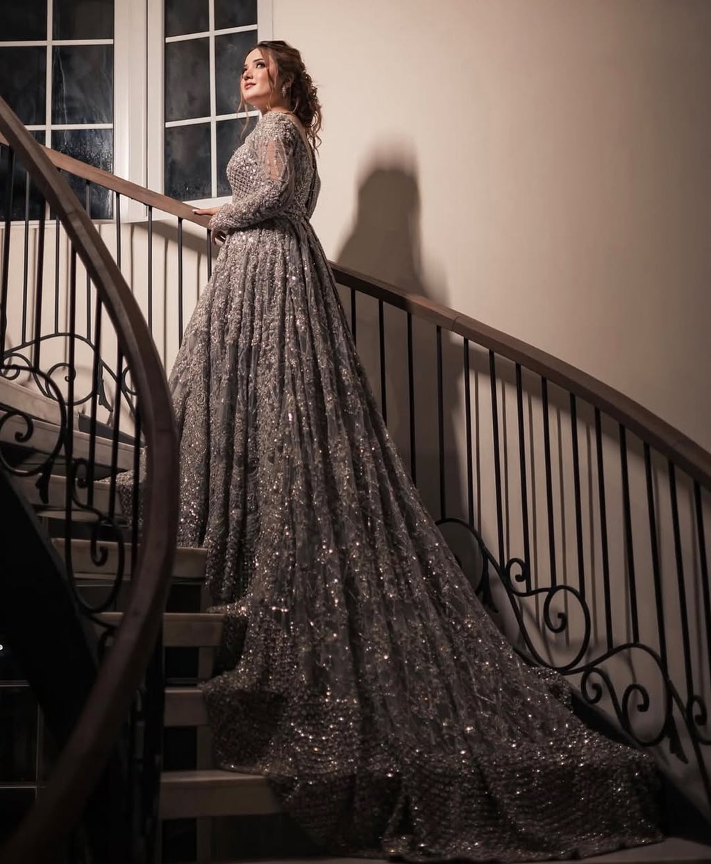 SILVER BRIDAL GOWN FLARED