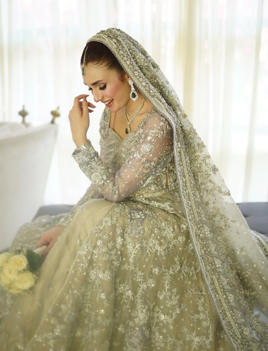 minty silver bridal lehenga