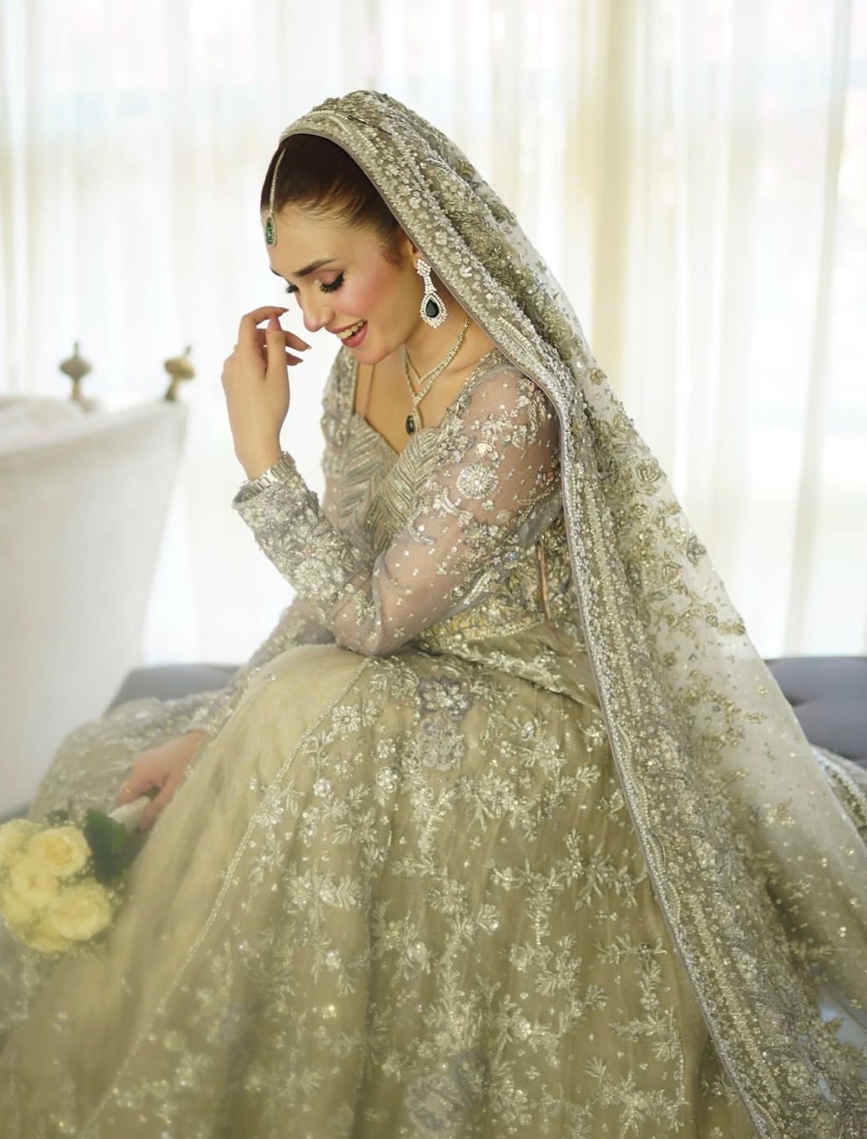 minty silver bridal lehenga