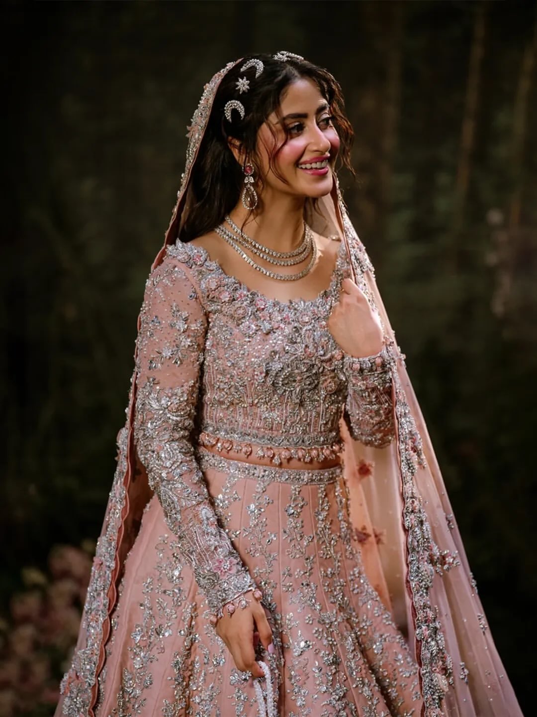 Soft rose gold bridal lehenga