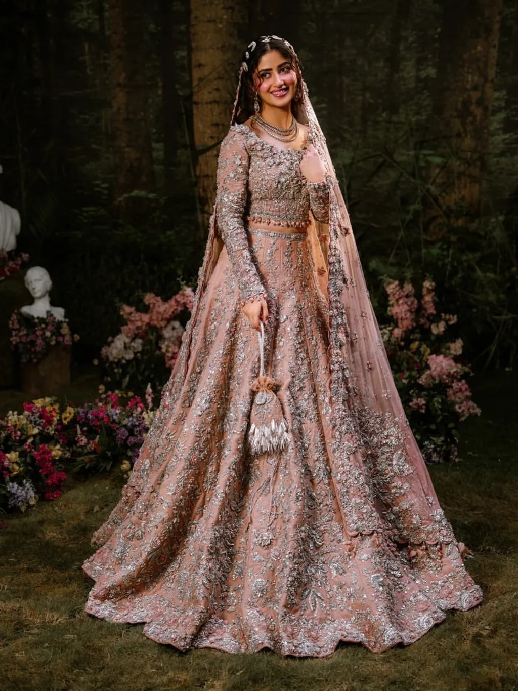 Soft rose gold bridal lehenga
