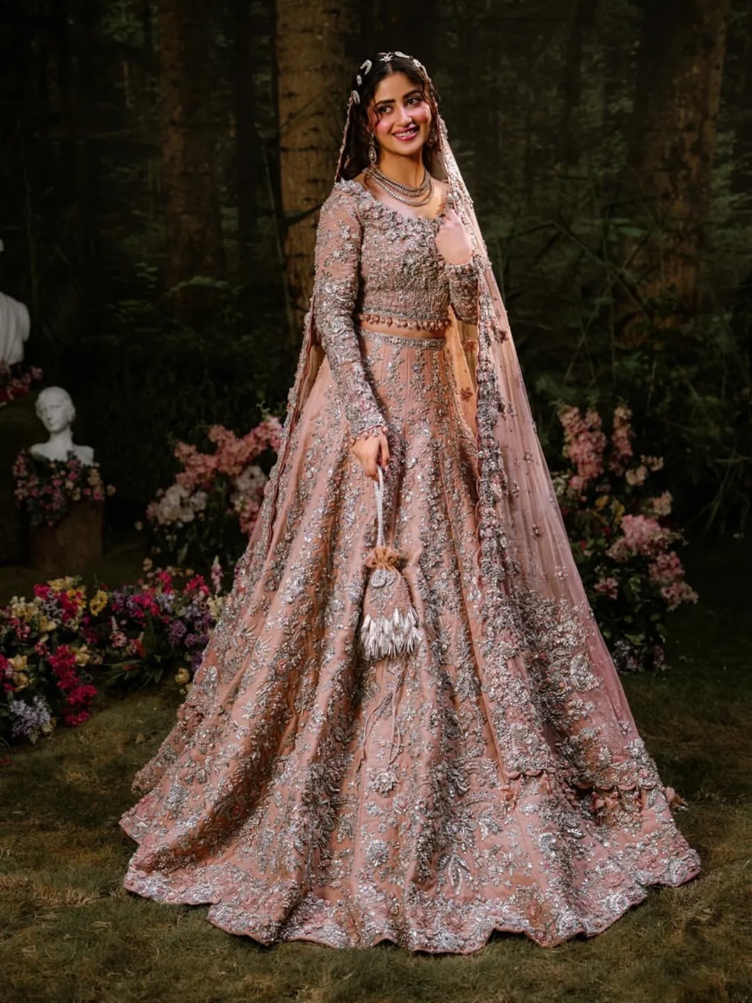 Soft rose gold bridal lehenga