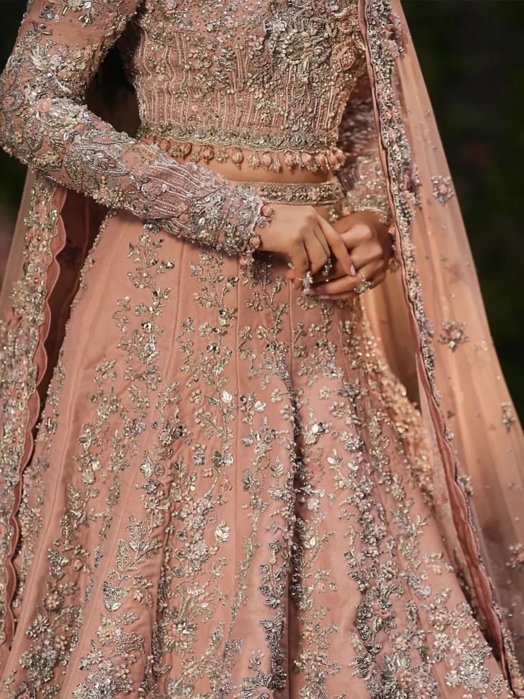 Soft rose gold bridal lehenga