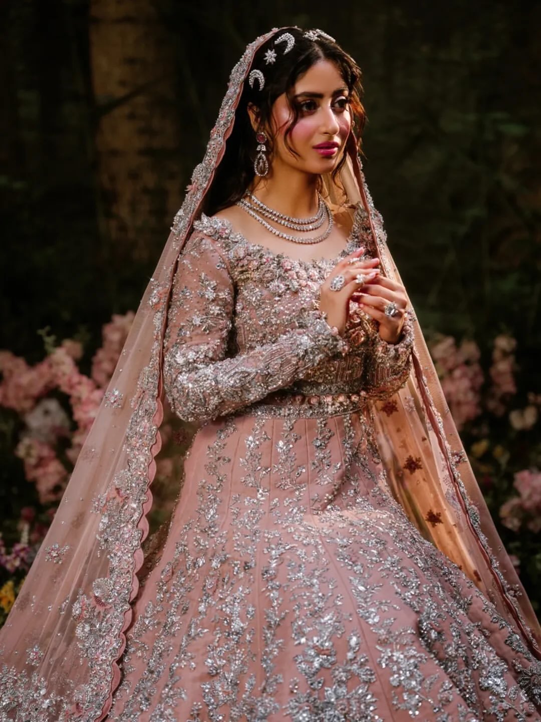 Soft rose gold bridal lehenga