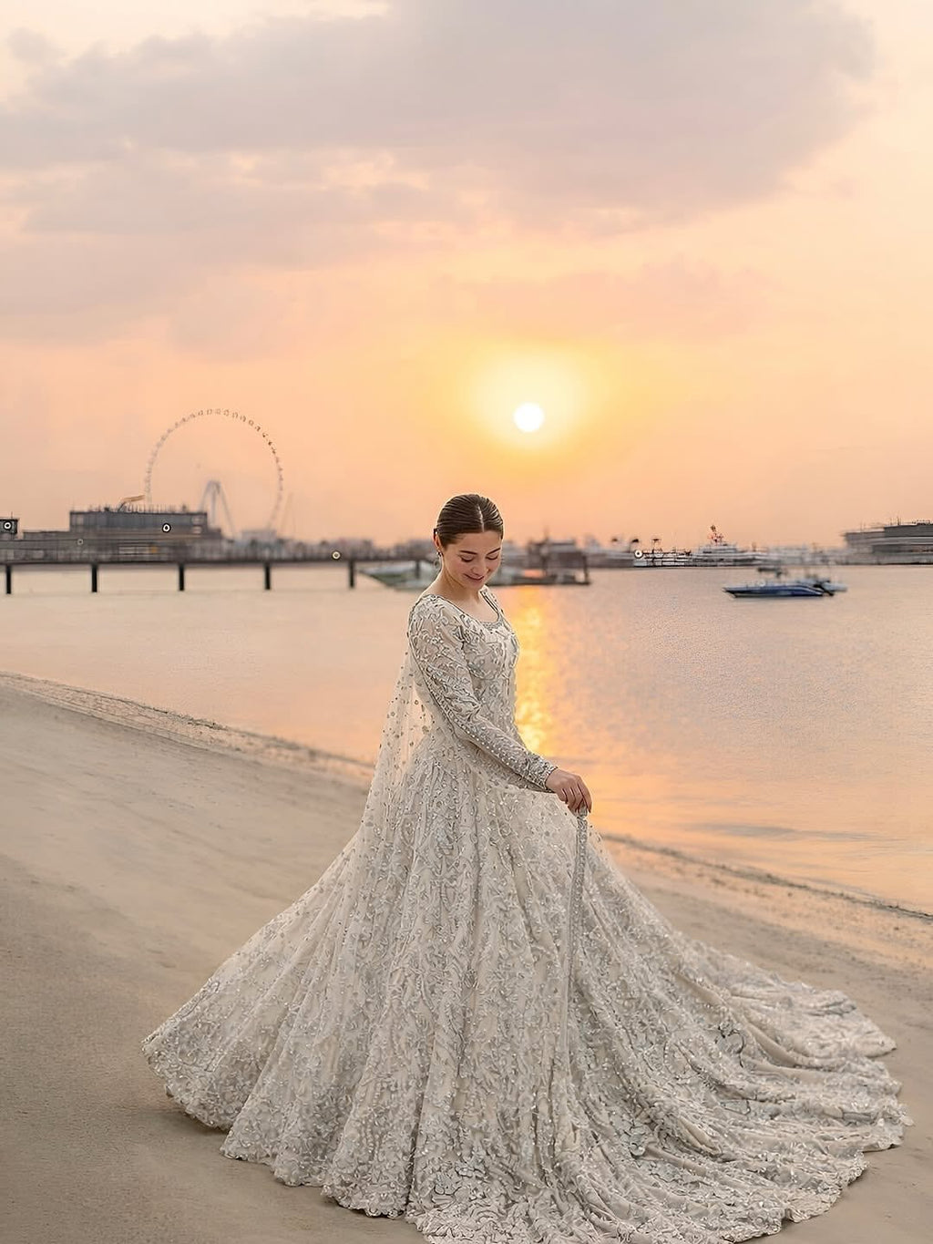 Luminous Silver bridal pishwas