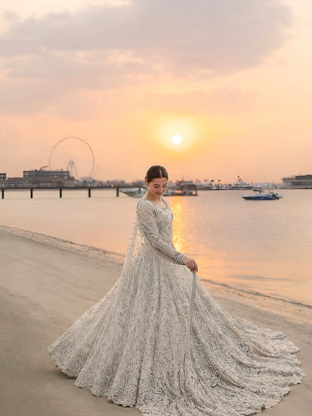 Luminous Silver bridal pishwas