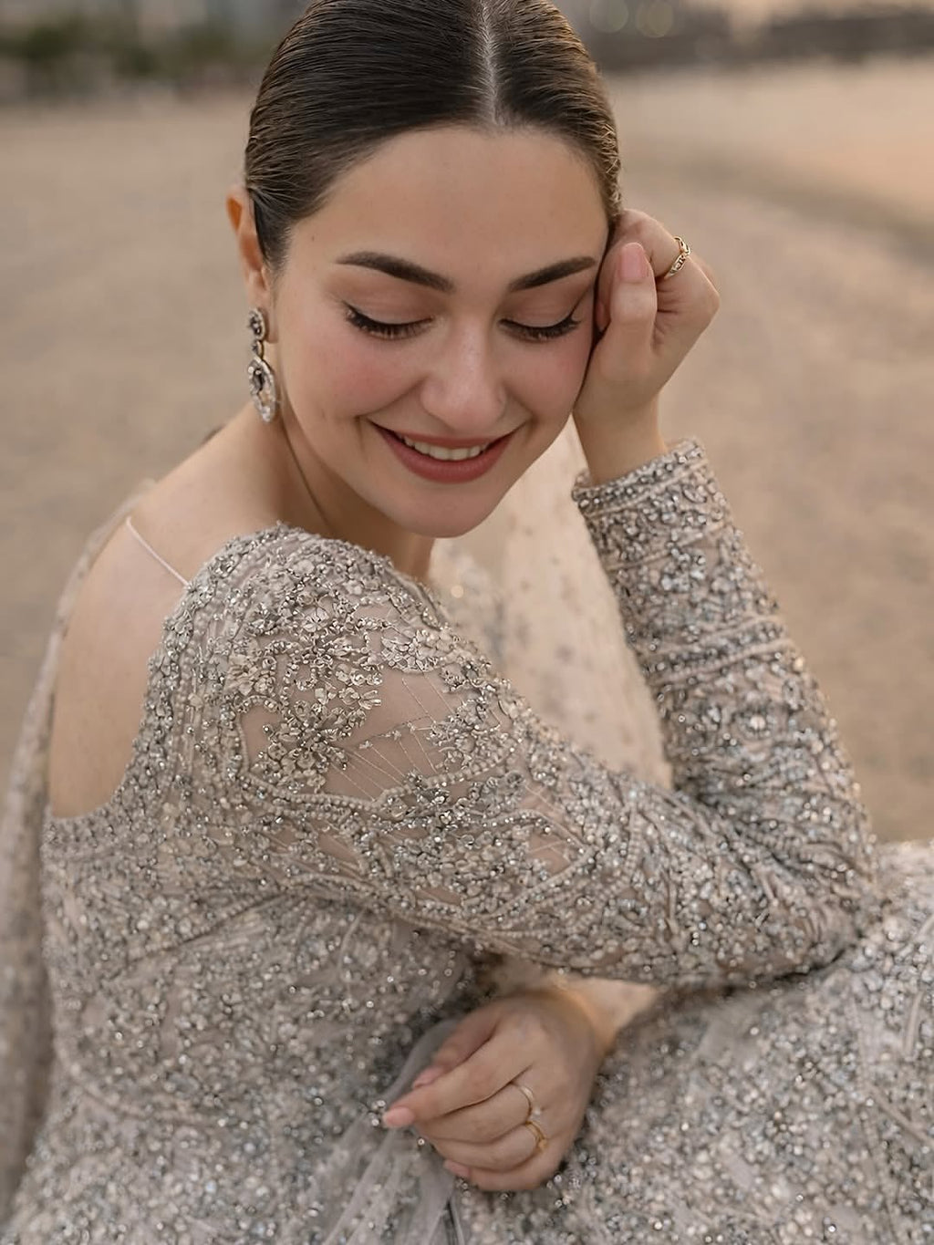 Luminous Silver bridal pishwas