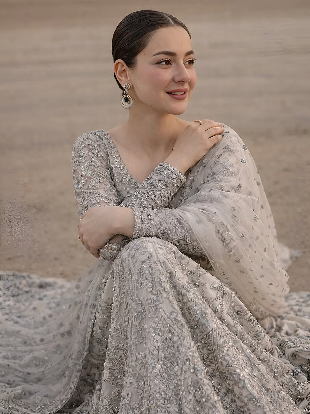Luminous Silver bridal pishwas