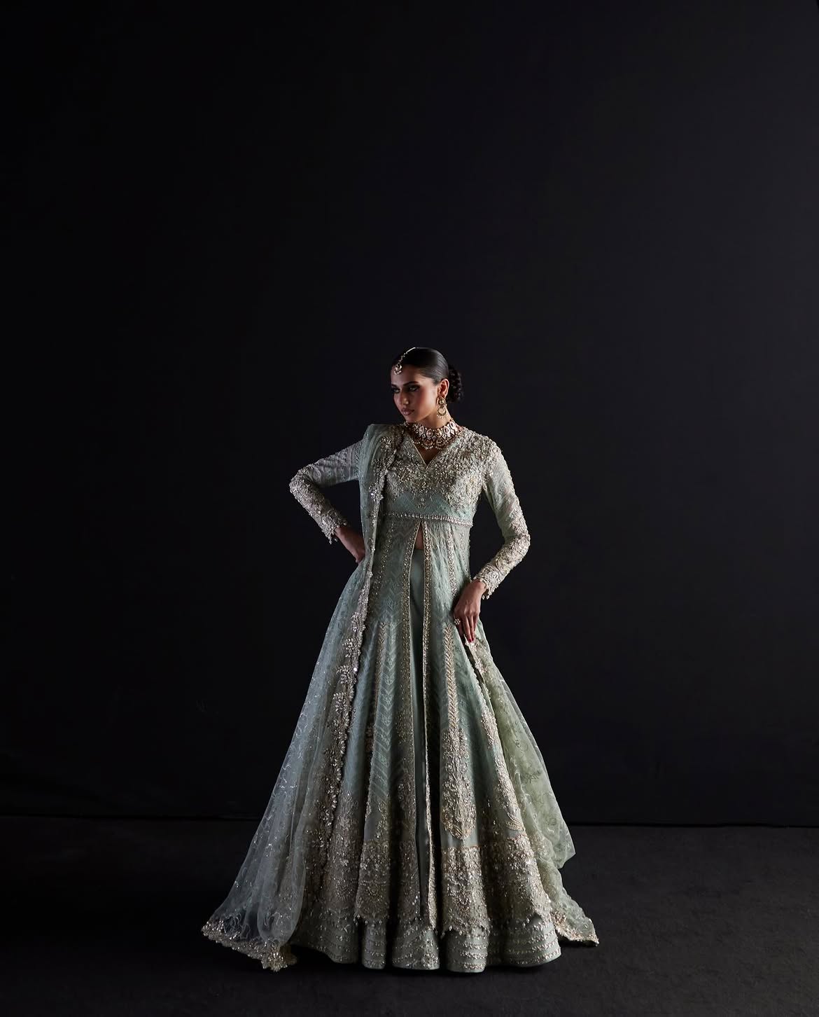 MINT BRIDAL DOUBLE LAYERED PISHWAS