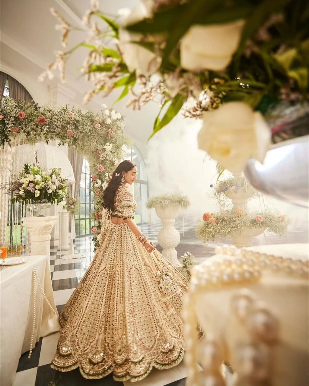 WHITE BEADED BRIDAL LEHENGA