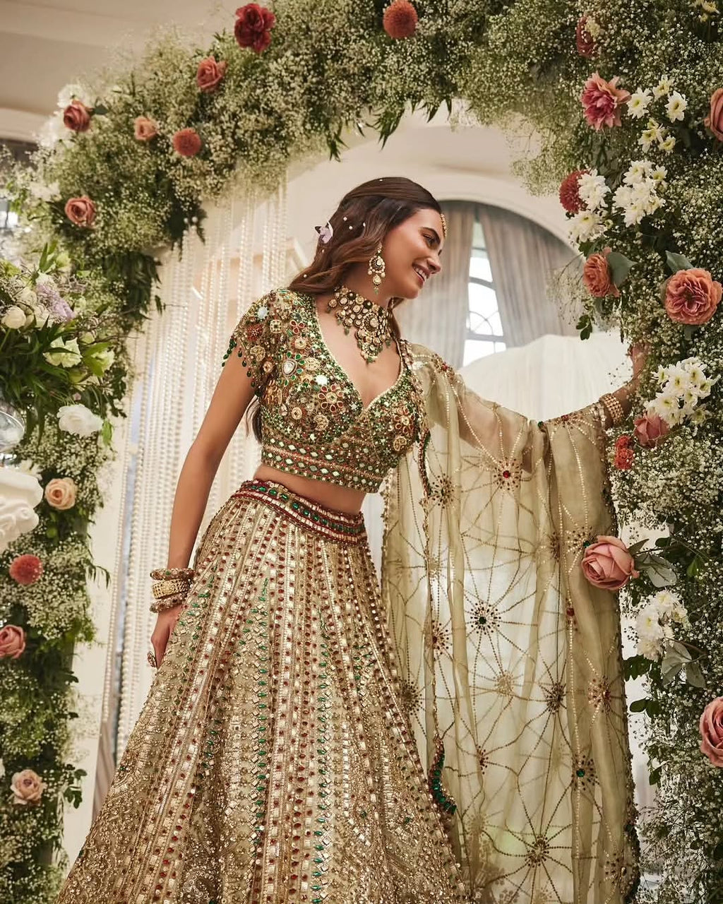 WHITE BEADED BRIDAL LEHENGA