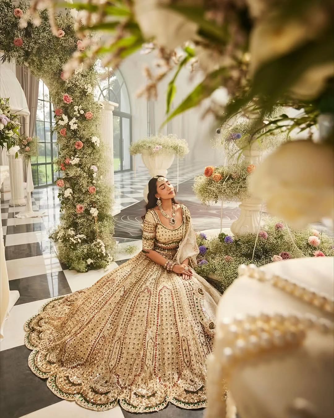 WHITE BEADED BRIDAL LEHENGA