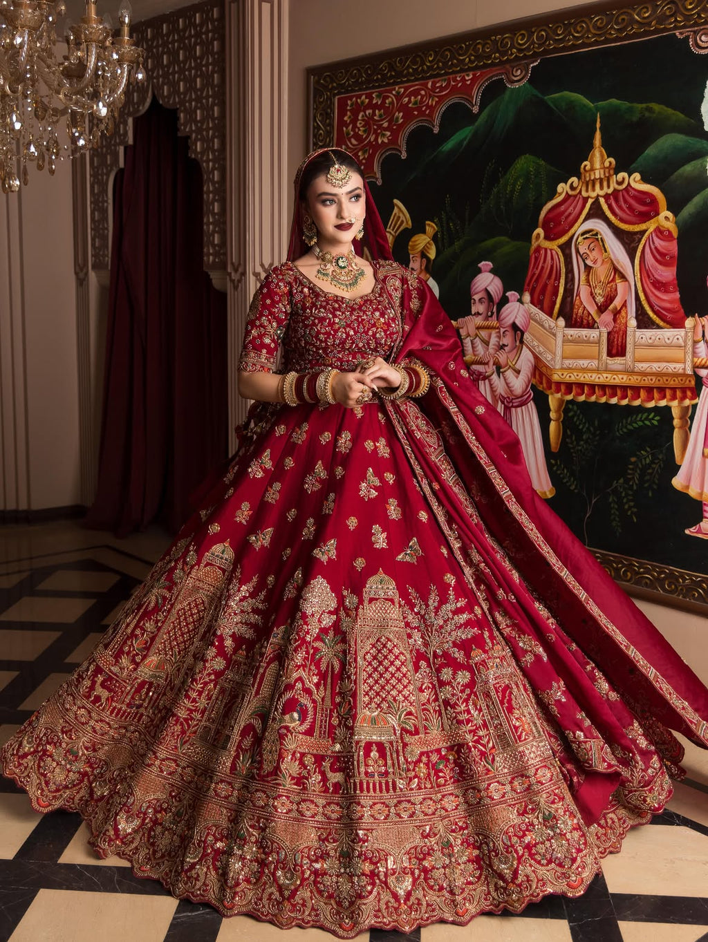 red bridal lehenga