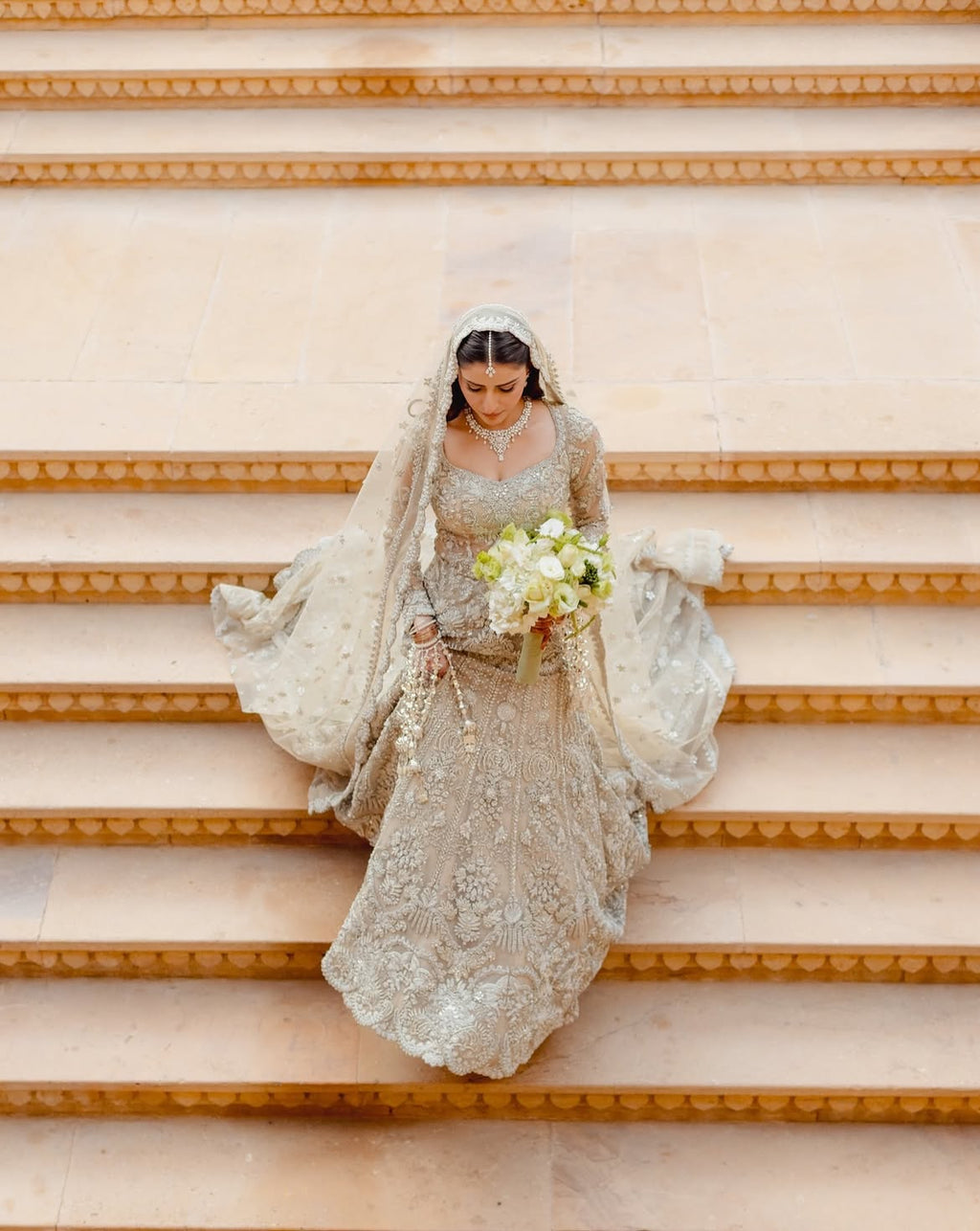 Soft white bridal lehenga
