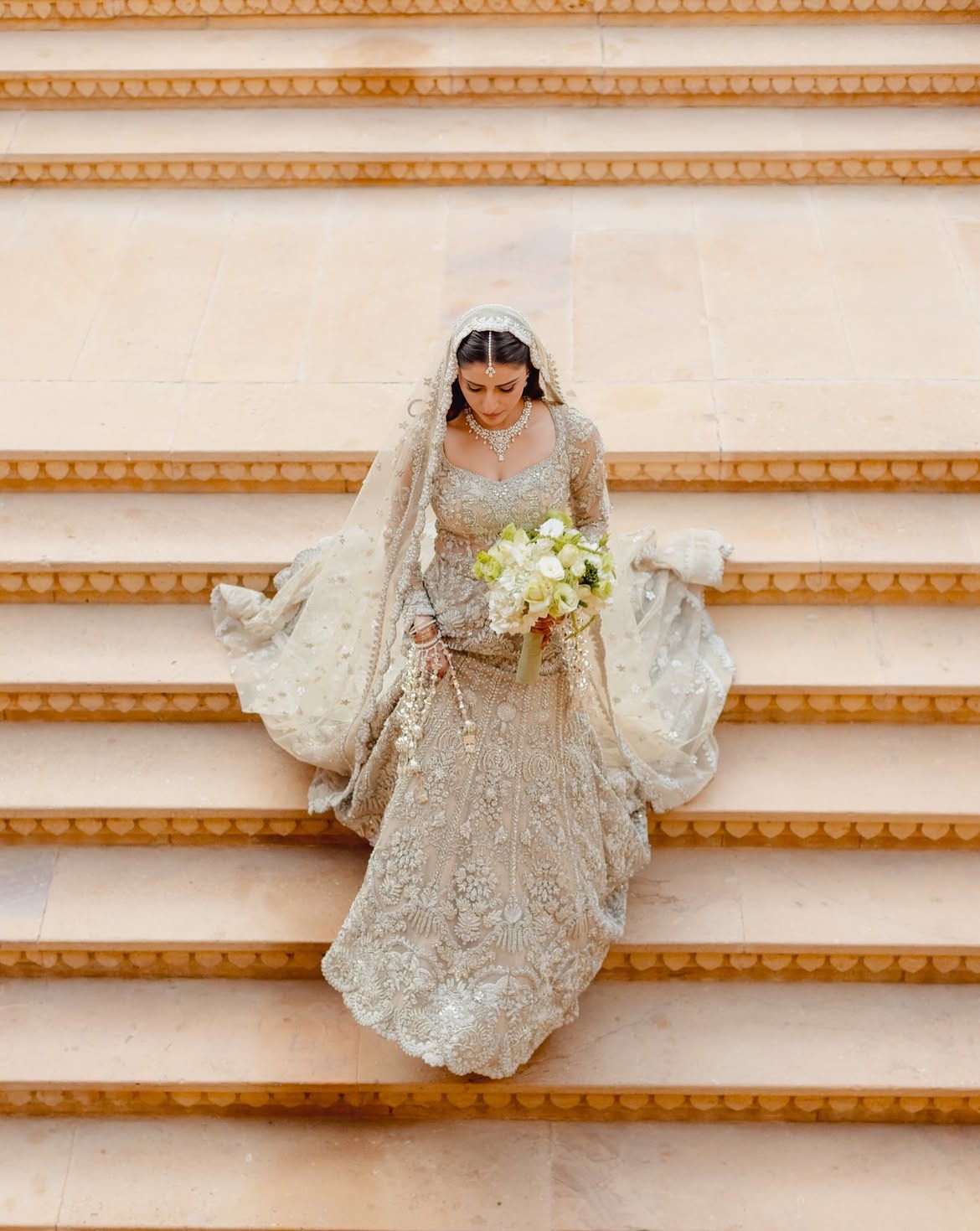 Soft white bridal lehenga