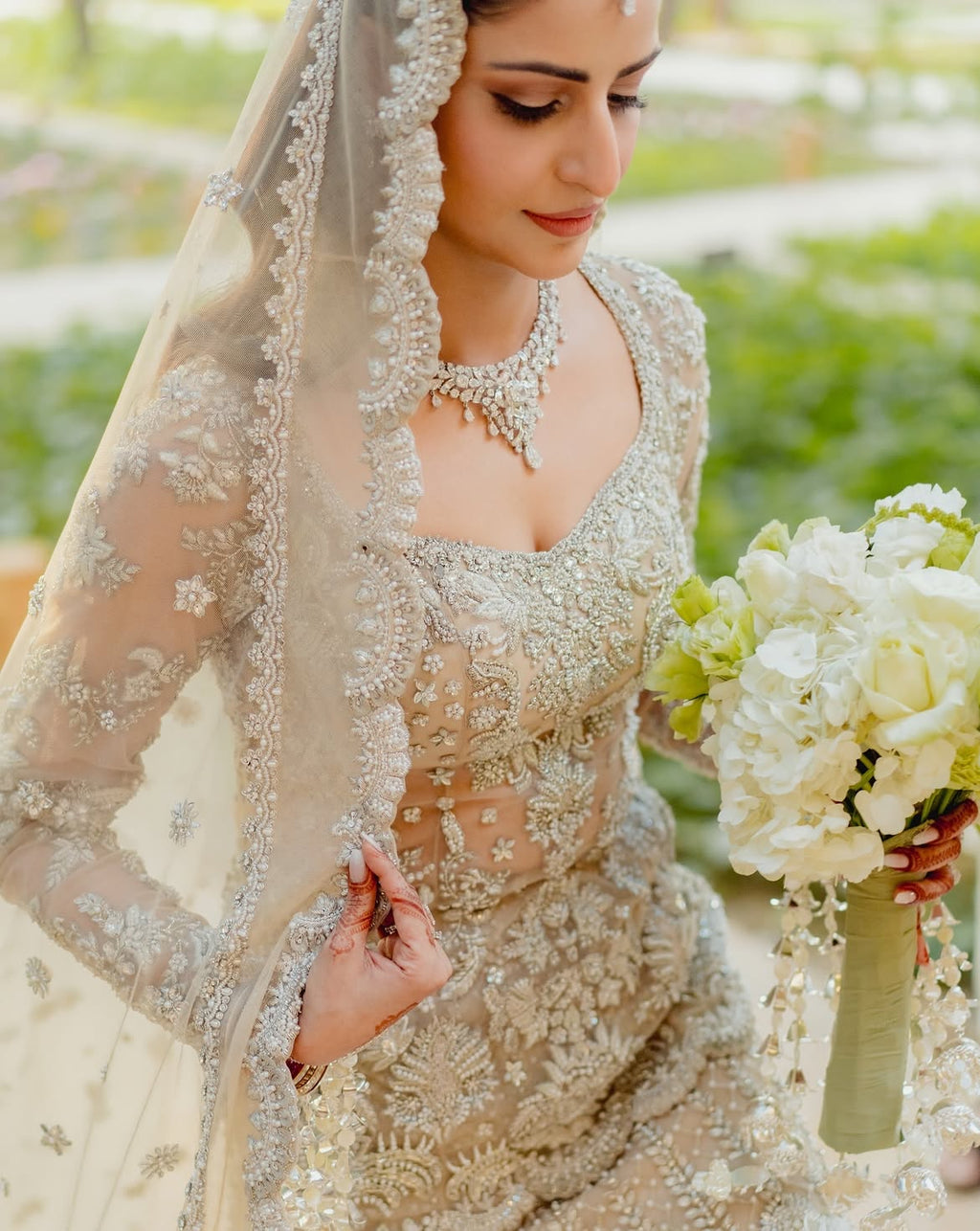 Soft white bridal lehenga