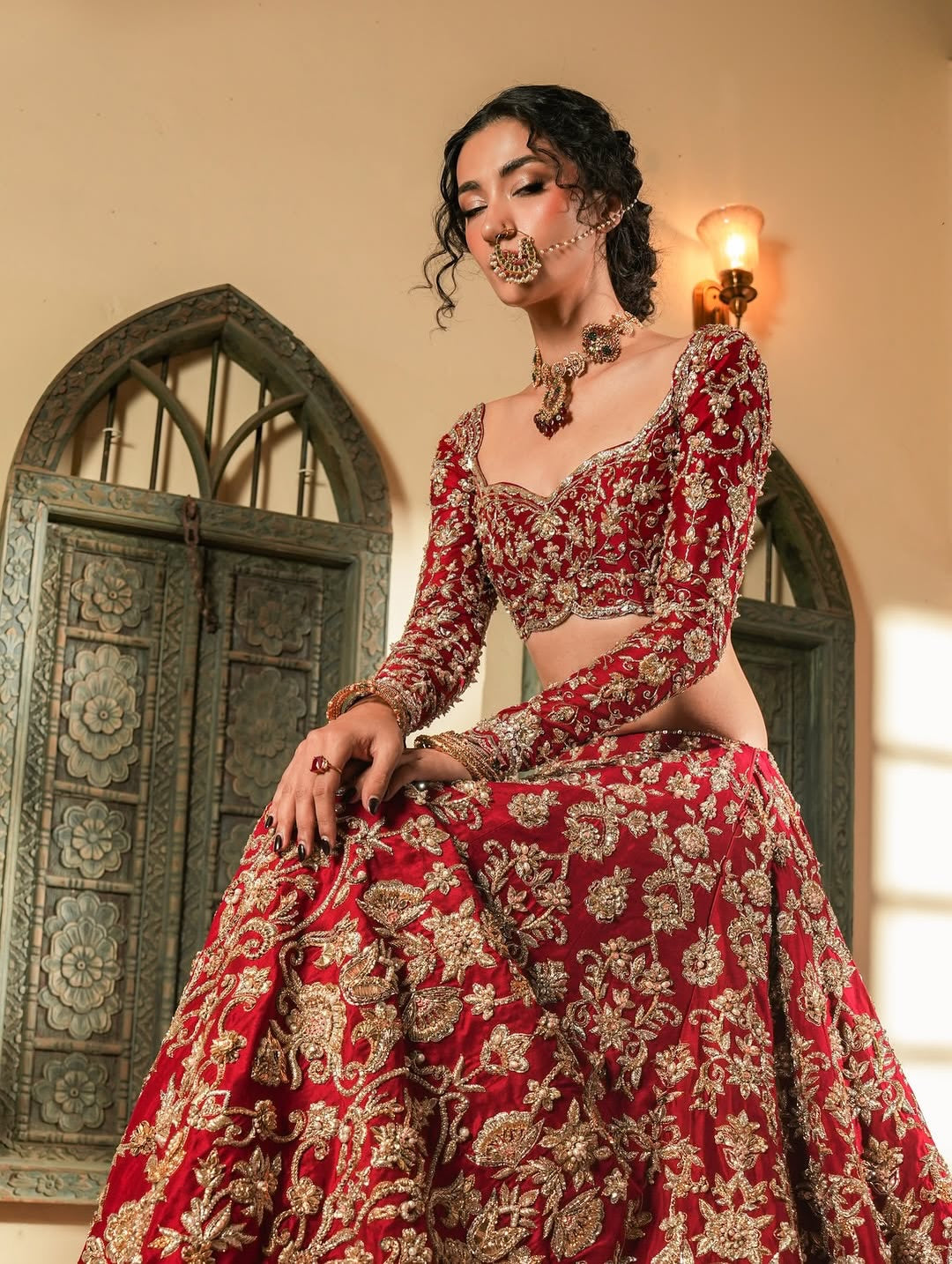 RICH RED LUXURY BRIDAL FLOOR LENGTH LEHENGA
