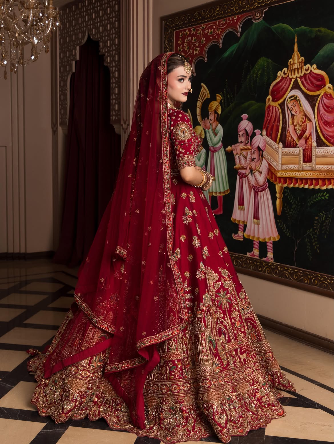 red bridal lehenga