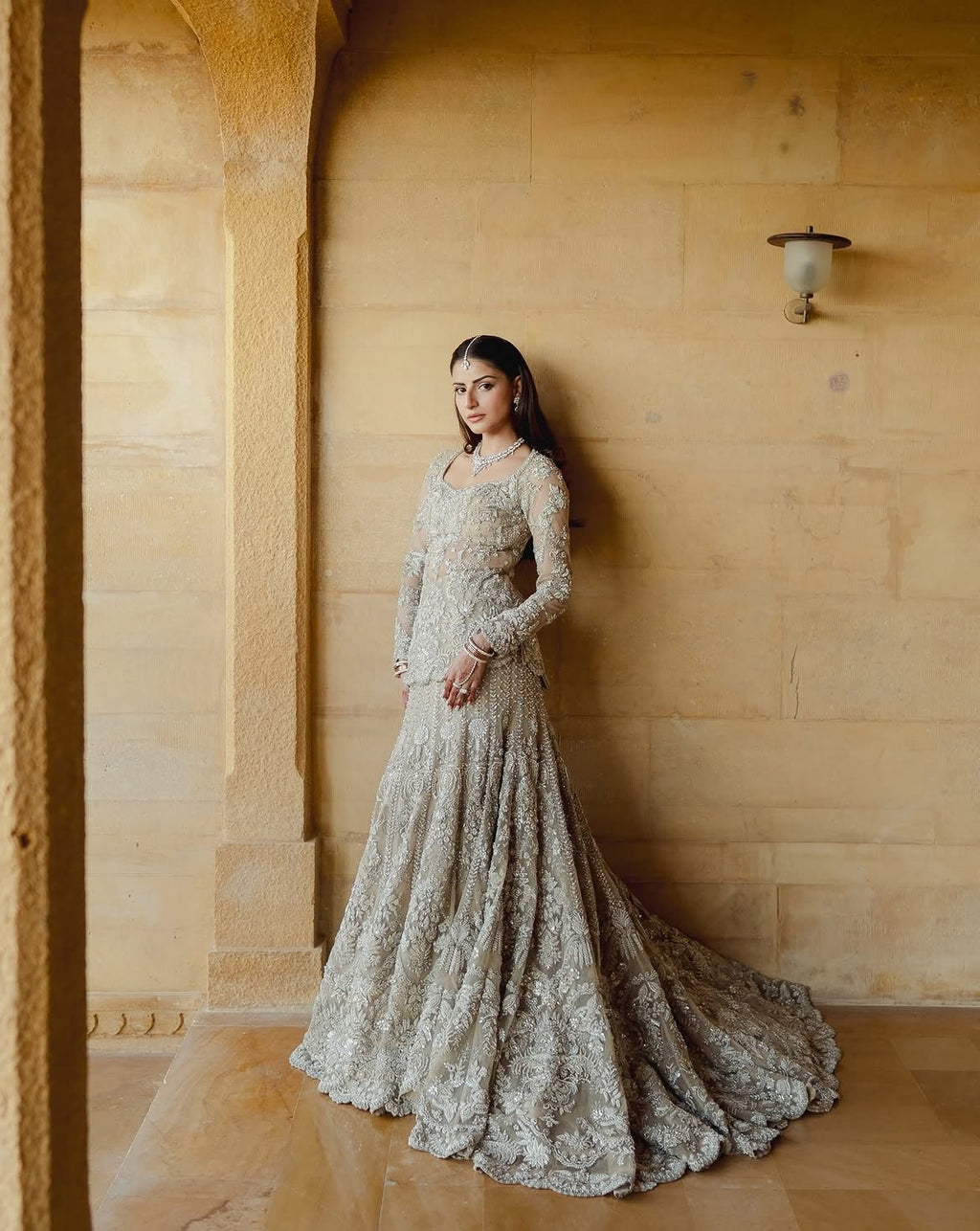 Soft white bridal lehenga