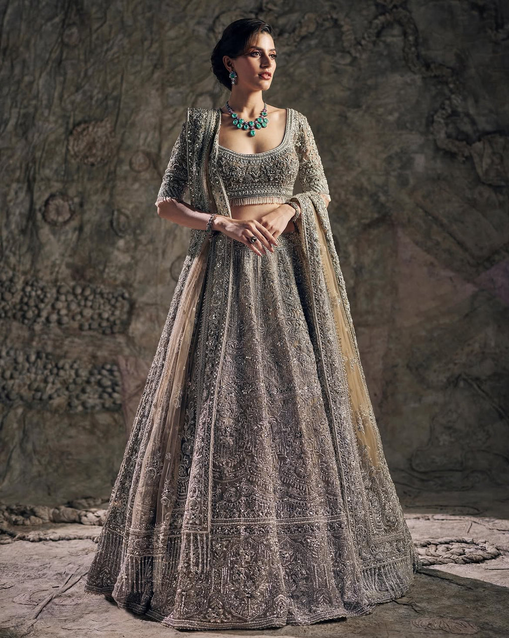 MULTI-DIMENSIONAL Siver BRIDAL LEHENGA