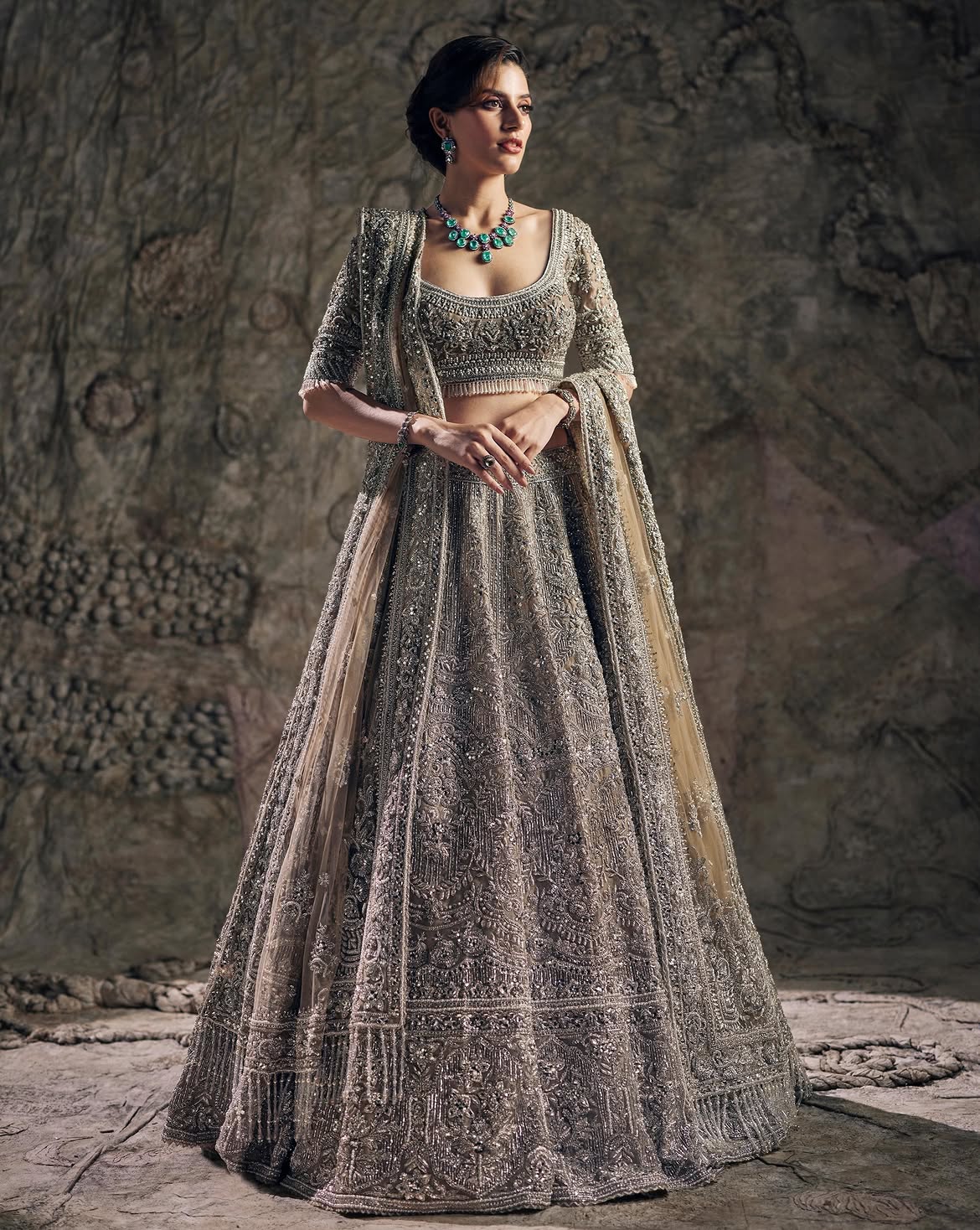 MULTI-DIMENSIONAL Siver BRIDAL LEHENGA