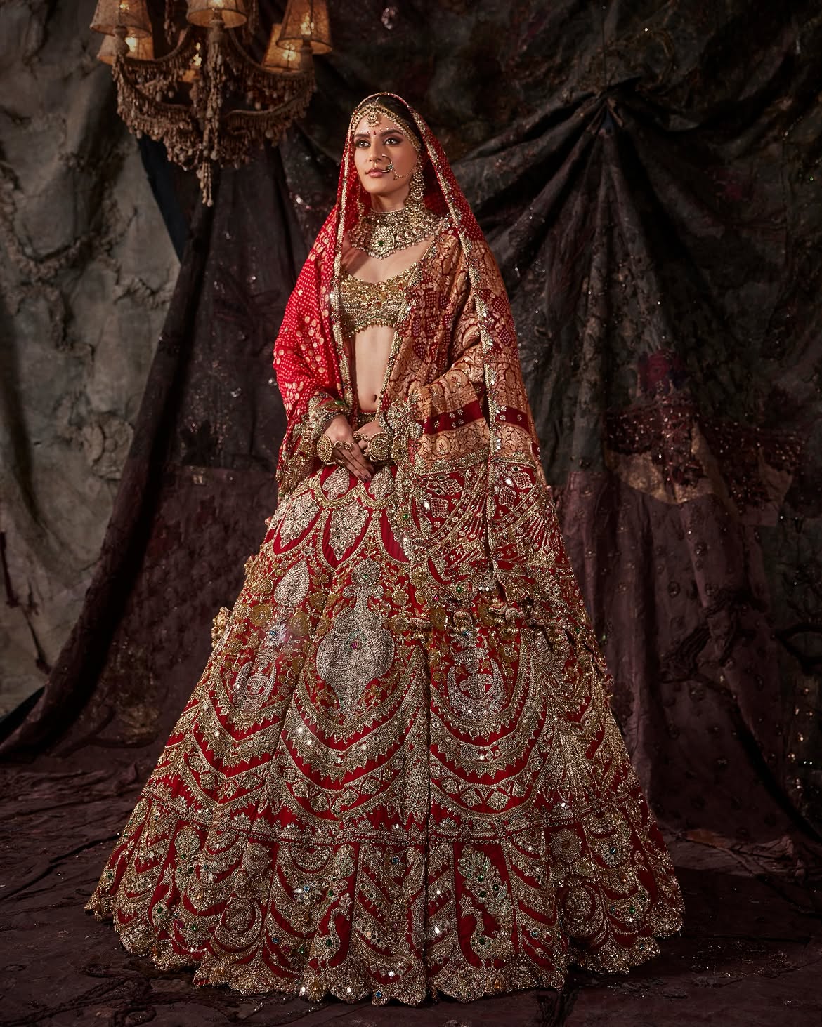 MAGESTIC RED CANVAS BRIDAL LEHENGA