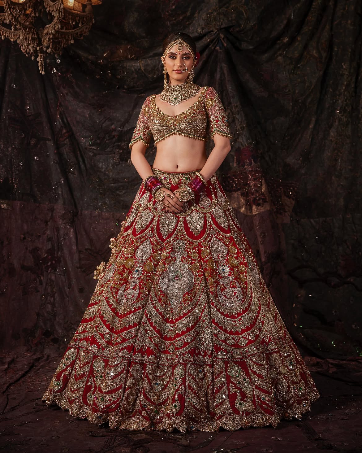 RED ICY-DIAMONDS BRIDAL LEHENGA
