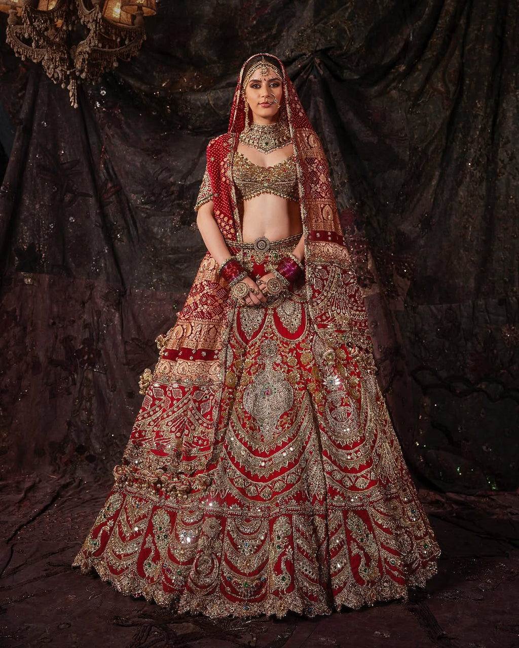 RED ICY-DIAMONDS BRIDAL LEHENGA