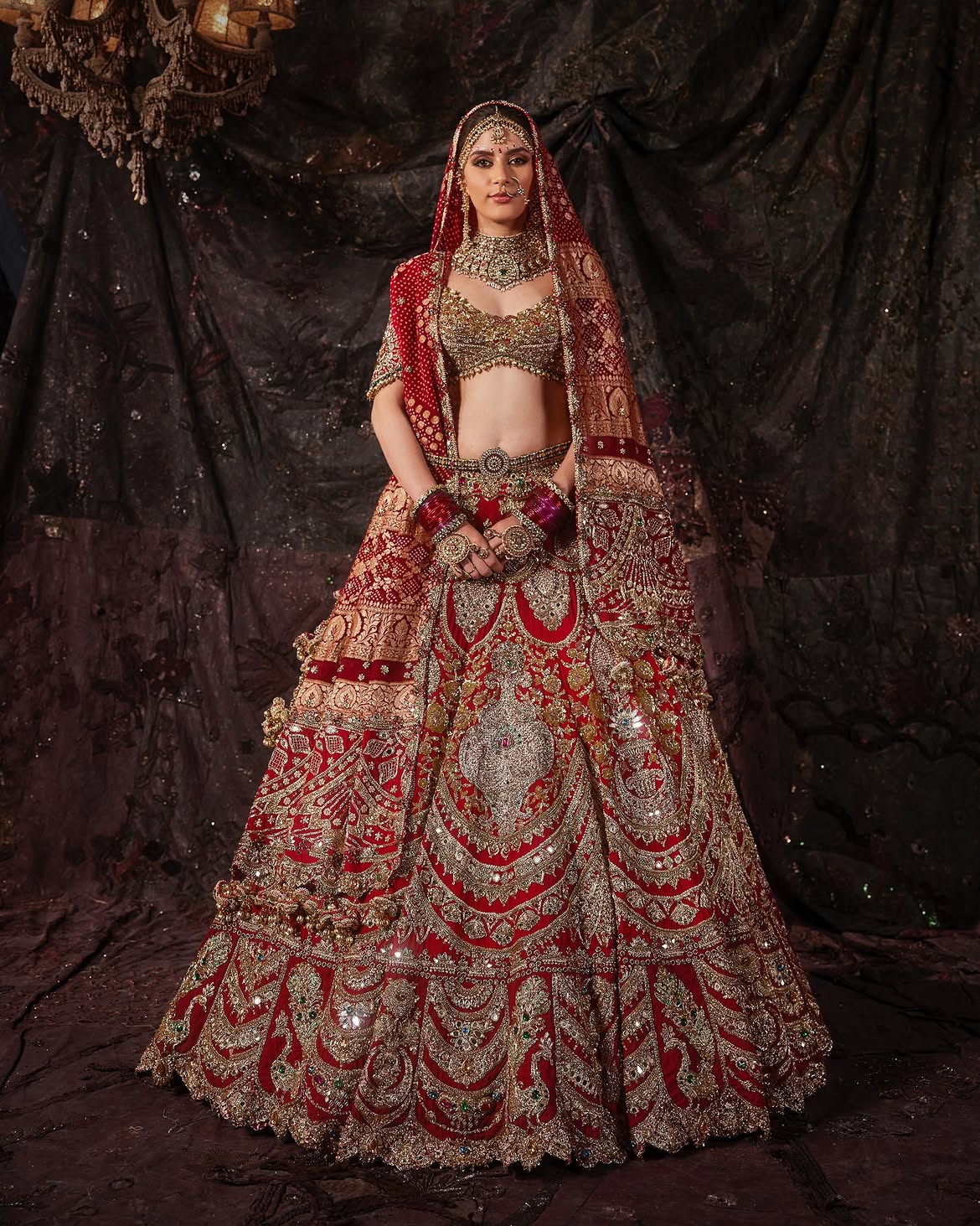 RED ICY-DIAMONDS BRIDAL LEHENGA