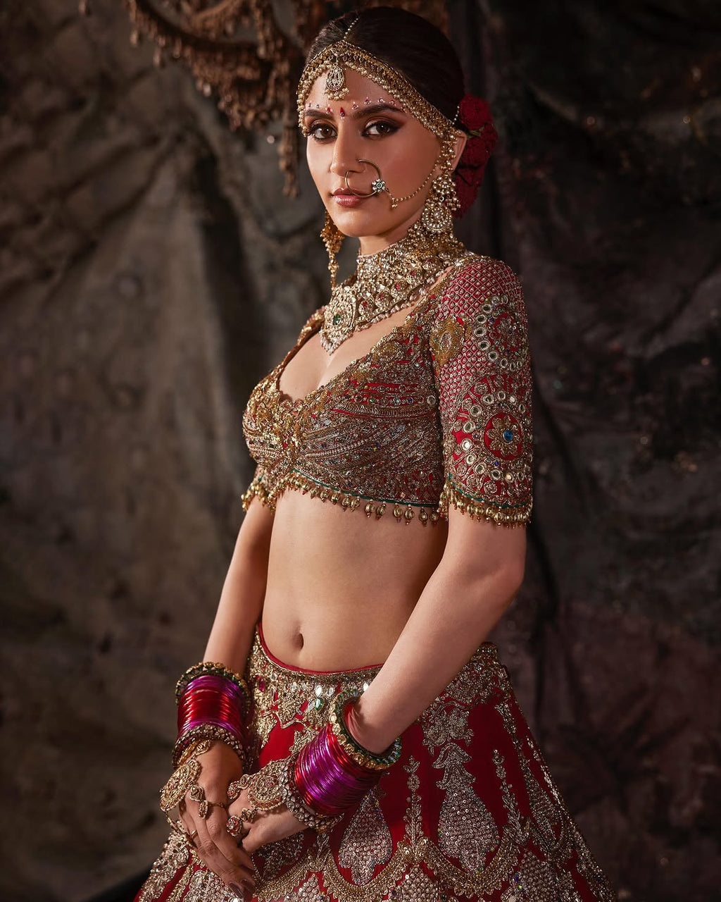 RED ICY-DIAMONDS BRIDAL LEHENGA