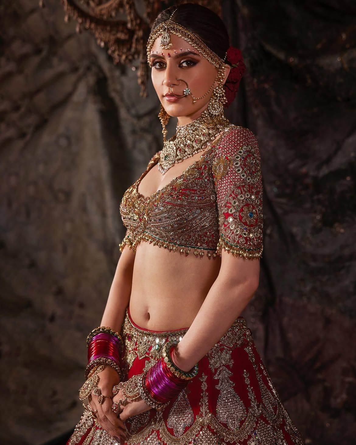 RED ICY-DIAMONDS BRIDAL LEHENGA